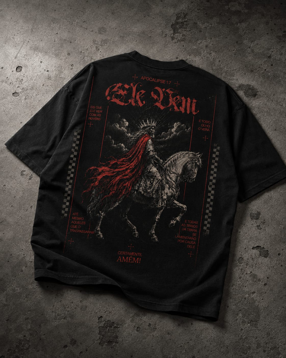 Camiseta preta Ele Vem vista pelas costas
